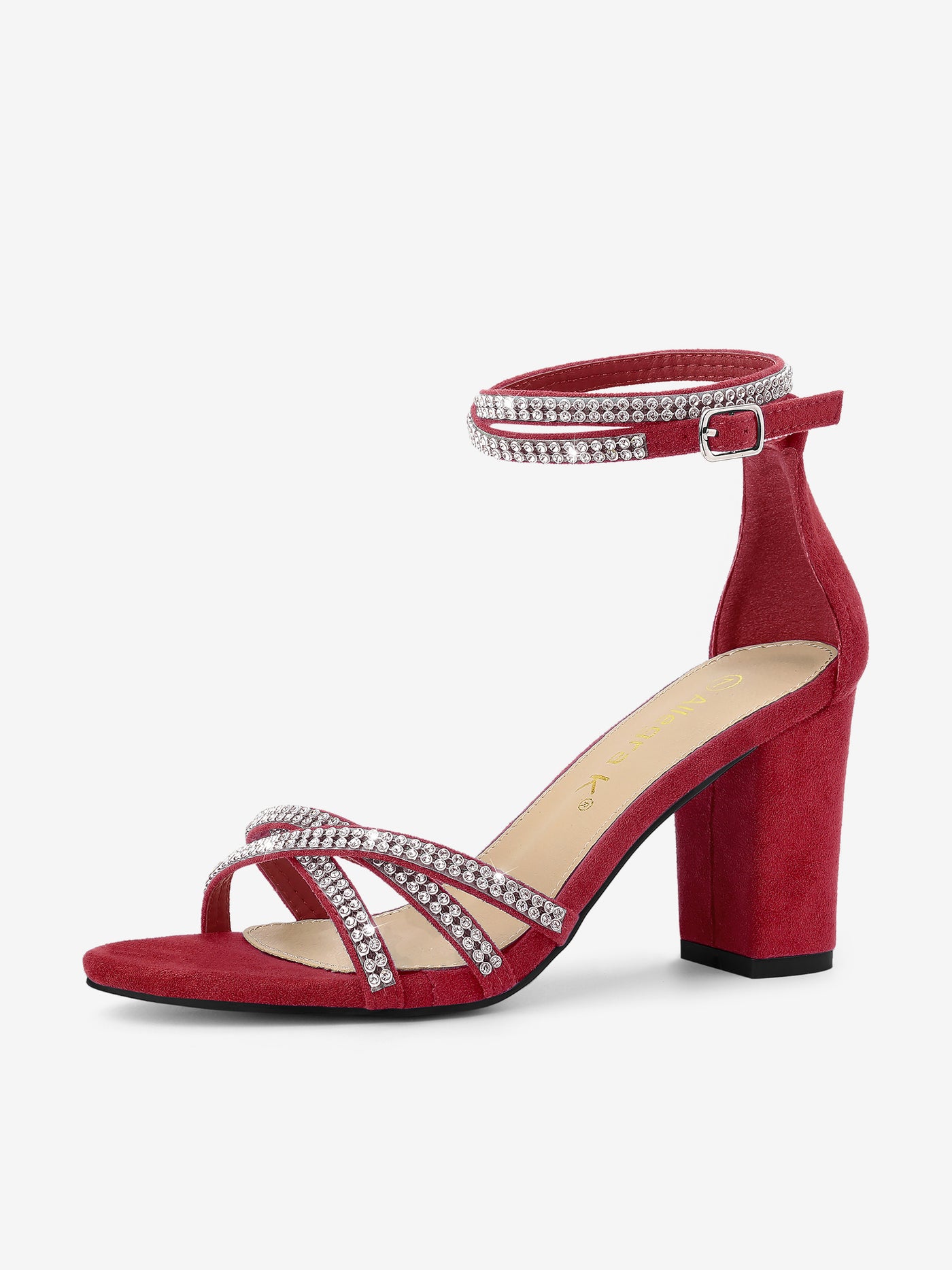 Allegra K Rhinestones Strappy Chunky Heel Sandals