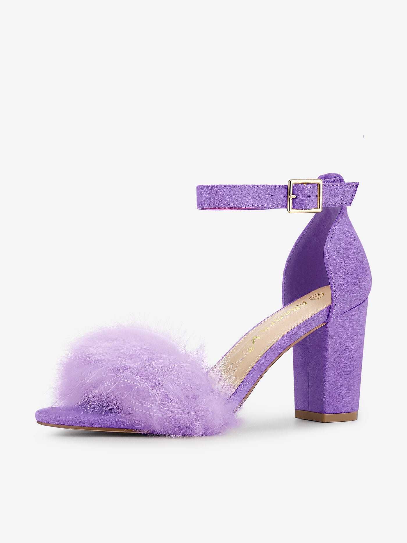 Allegra K Faux Fur Ankle Strap Block Heel Sandals