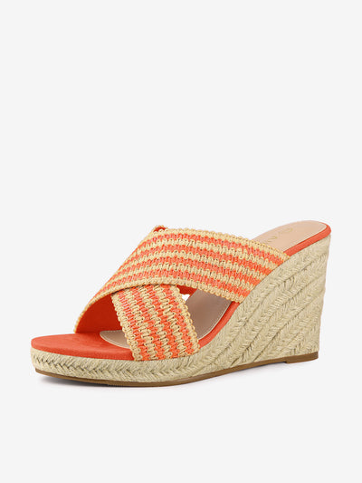 Open Toe Crisscross Straps Espadrilles Slide Wedge Sandals