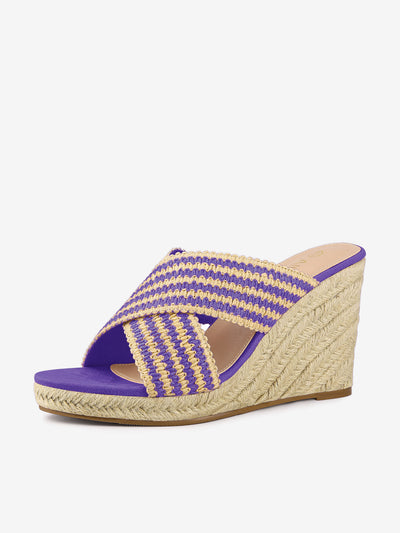 Open Toe Crisscross Straps Espadrilles Slide Wedge Sandals