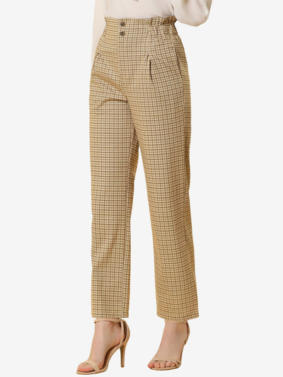 Allegra K High Waist Casual Plaid Tartan Straight Leg Long Pants