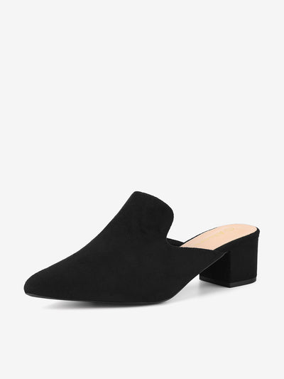 Women's Slip on Pointed Toe Chunky Heels Slide Mules