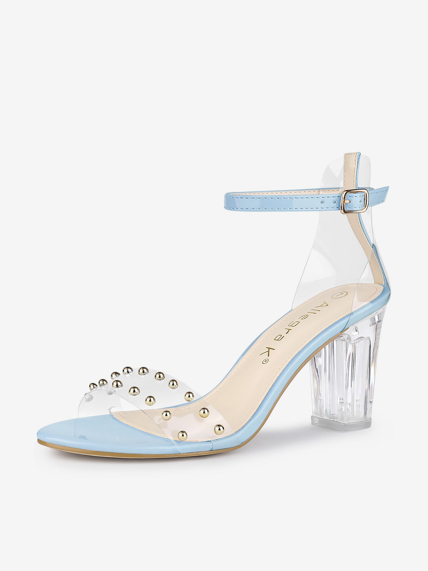 Allegra K Buckle Closure Clear Block Heel Ankle Strap Sandals