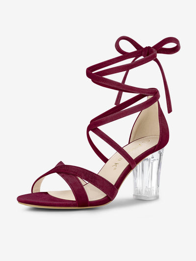 Velvet Vamp Ankle Lace Up Clear Block Heel Sandals