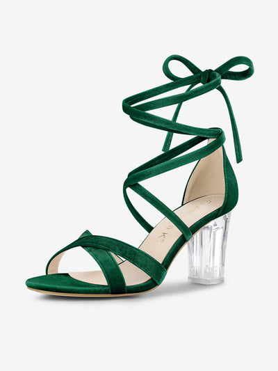 Velvet Vamp Ankle Lace Up Clear Block Heel Sandals