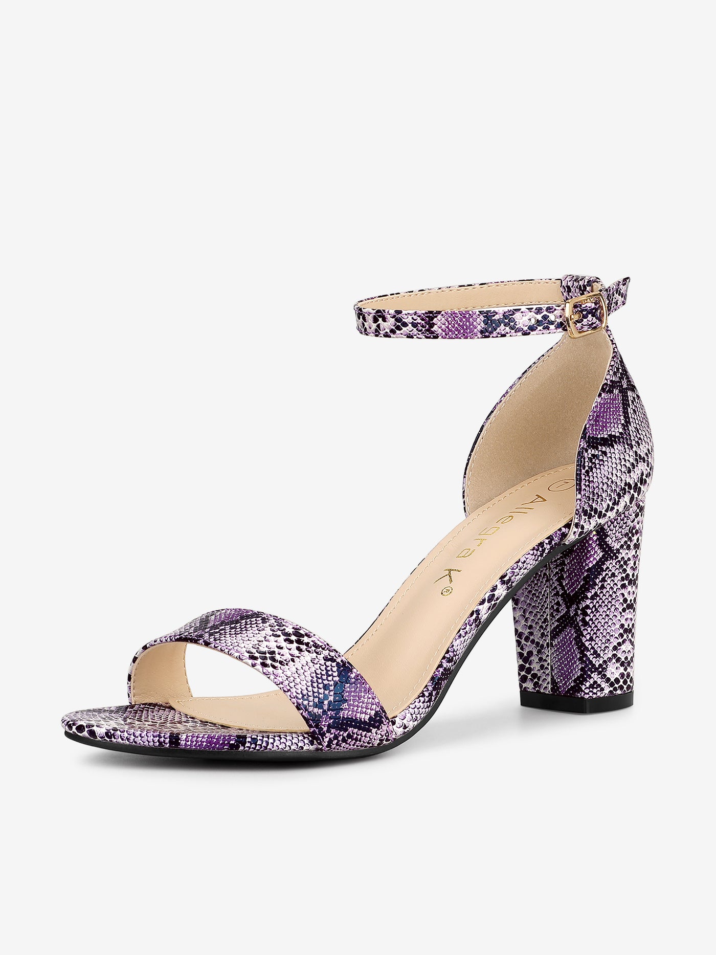 Allegra K Snake Skin Print Chunky Heel Ankle Strap Sandals