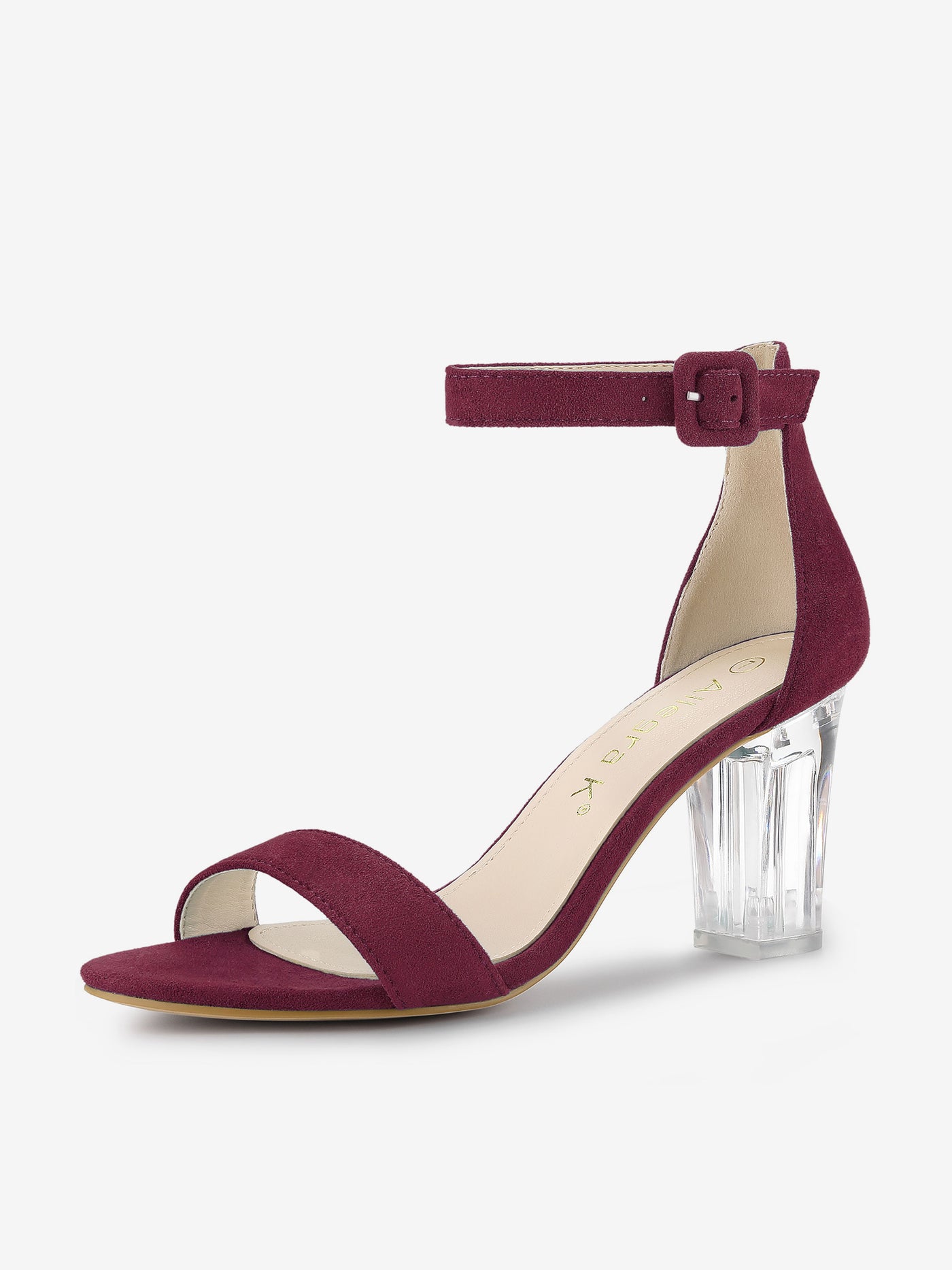 Allegra K Faux Suede Open Toe Ankle Strap Clear Chunky Heel Sandals