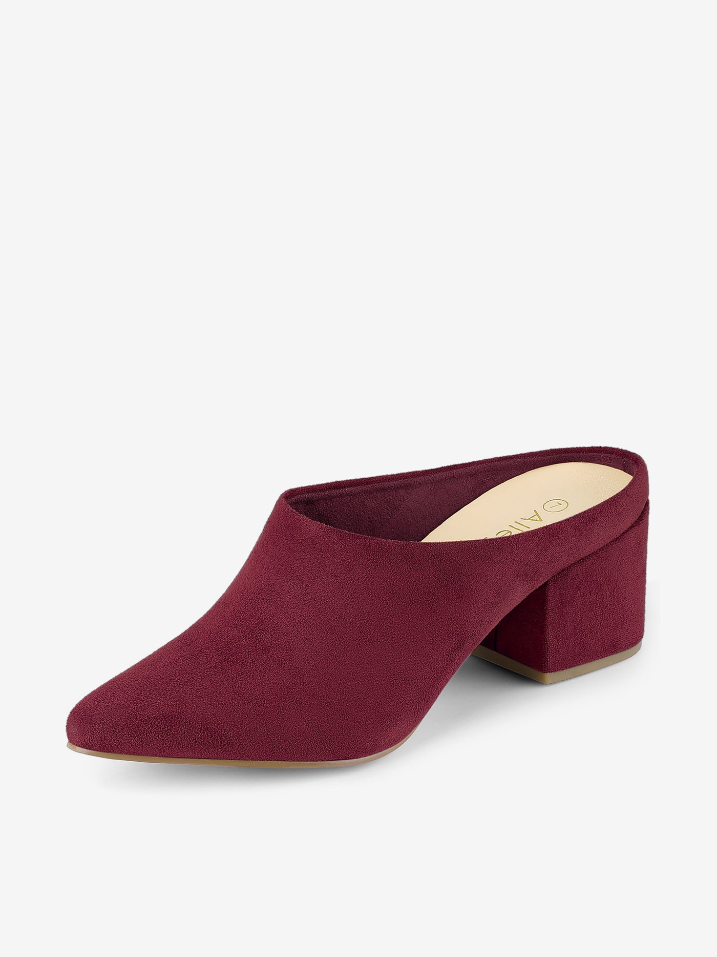 Allegra K Faux Suede Pointed Toe Slip On Block Heel Slide Mules