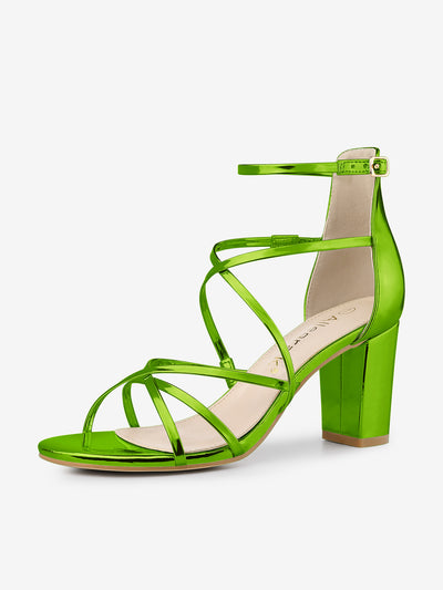 Strappy Crisscross Strap Opened Toe Block Heel Sandals