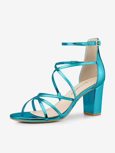 Strappy Crisscross Strap Opened Toe Block Heel Sandals