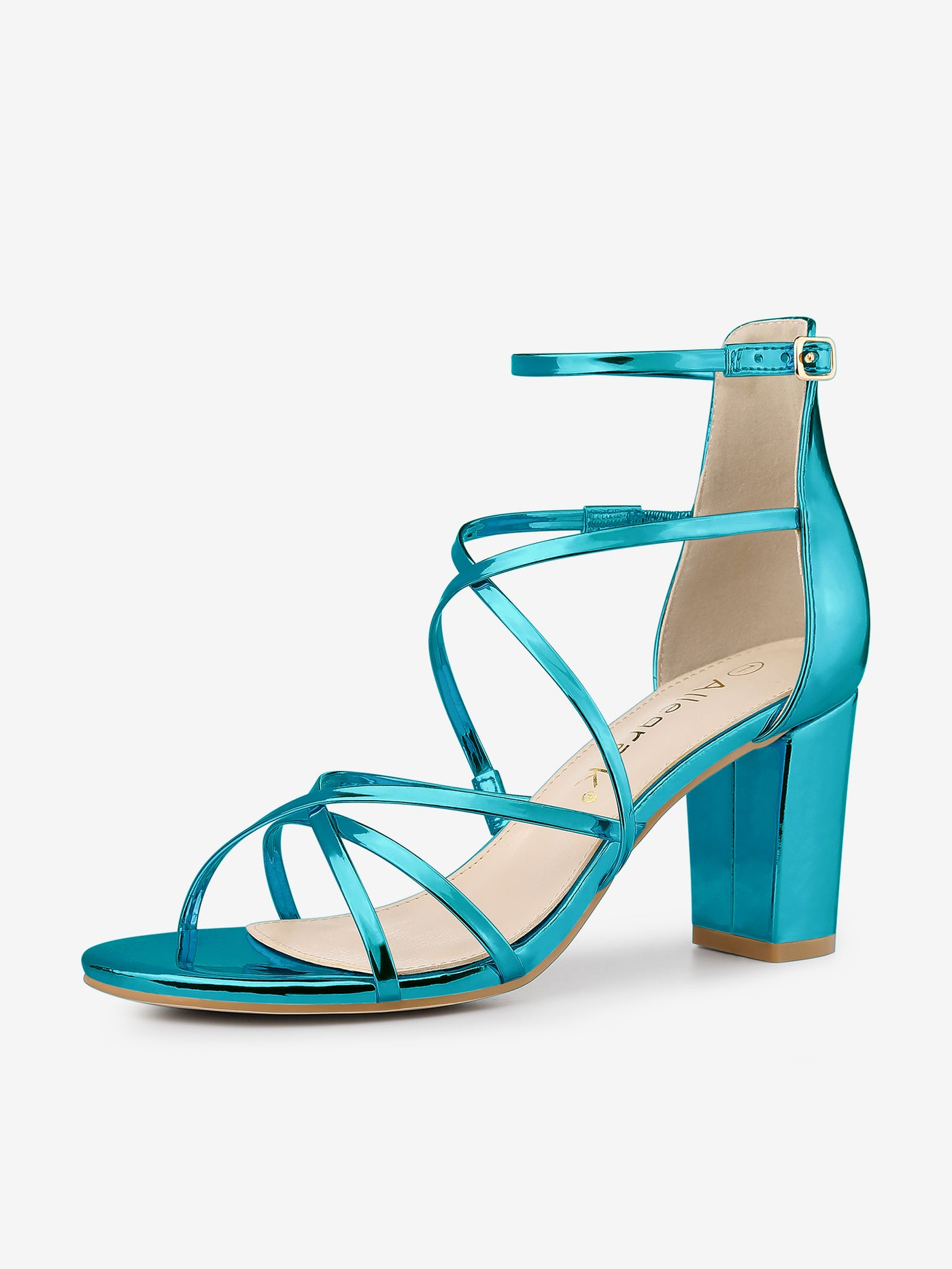 Allegra K Strappy Crisscross Strap Opened Toe Block Heel Sandals