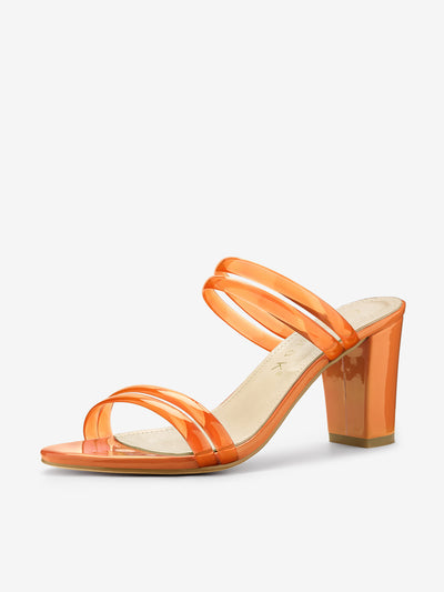 TPU Clear Strappy Slide Mule Block Heel Sandal