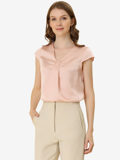 Office Blouse Elegant Cap Sleeve Lightweight V Neck Top