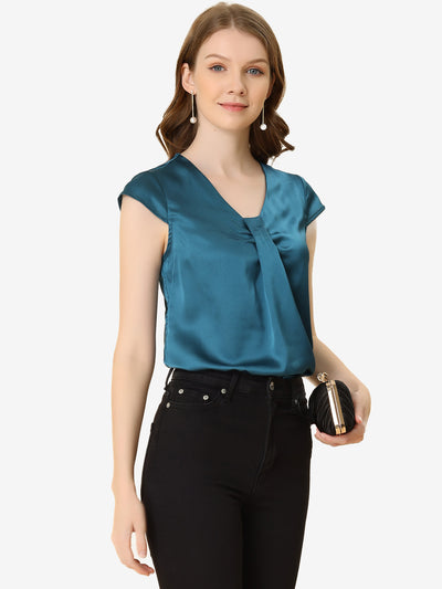 Office Blouse Elegant Cap Sleeve Lightweight V Neck Top