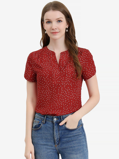 Polka Dots Print V Neck Short Sleeve Elegant Work Office Tops