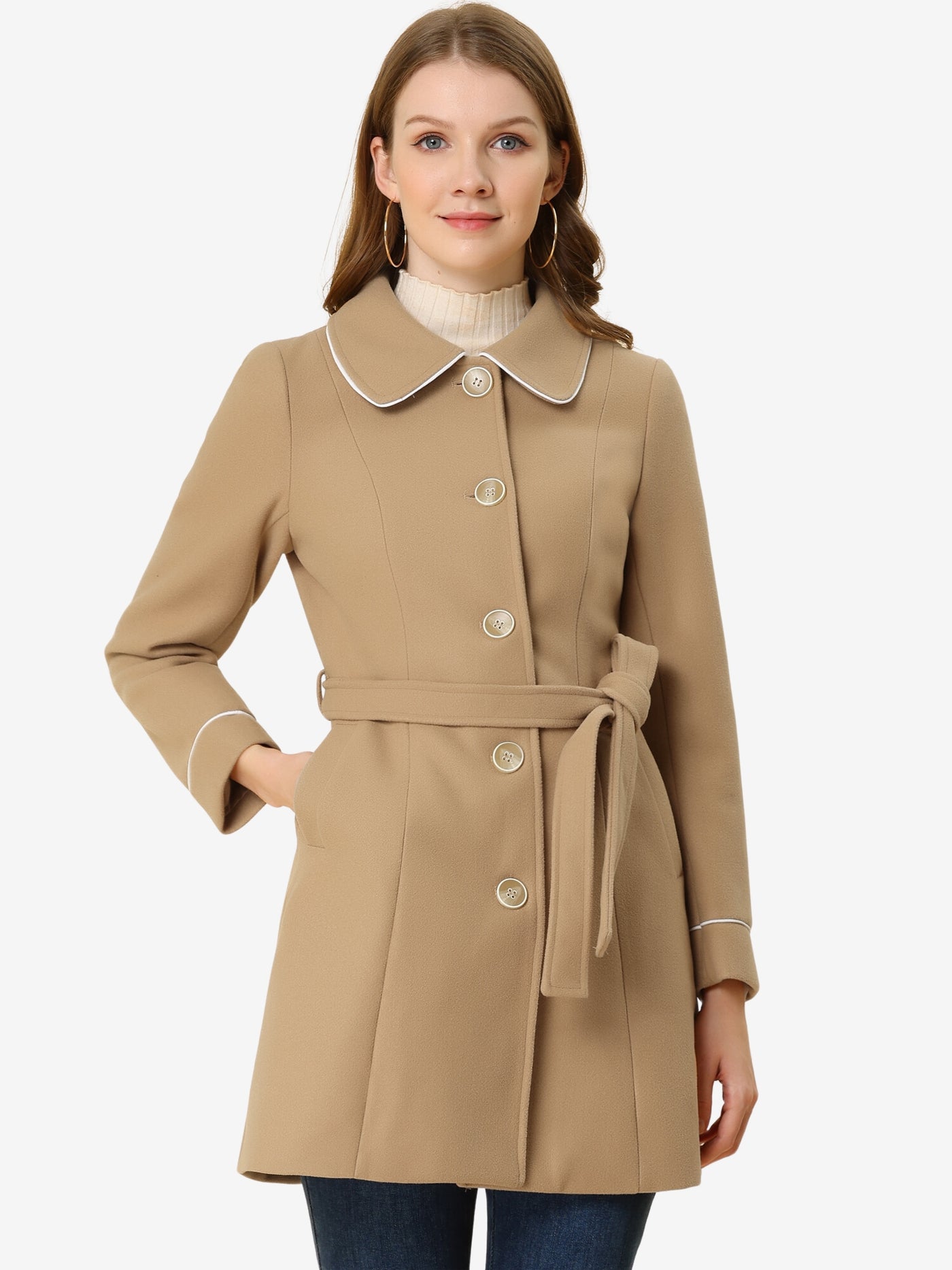 Allegra K Winter Elegant Lapel Collar Long Trench Coat