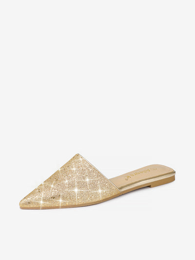 Women's Slip On Glitter Heels Pointed Toe Slide Mules