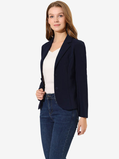 Notched Lapel Collar Stretch Work Office Jacket Blazer