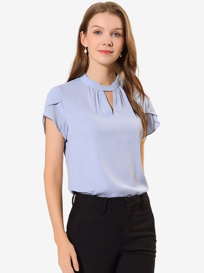 Work Keyhole Elegant Stand Collar Petal Sleeve Chiffon Blouse