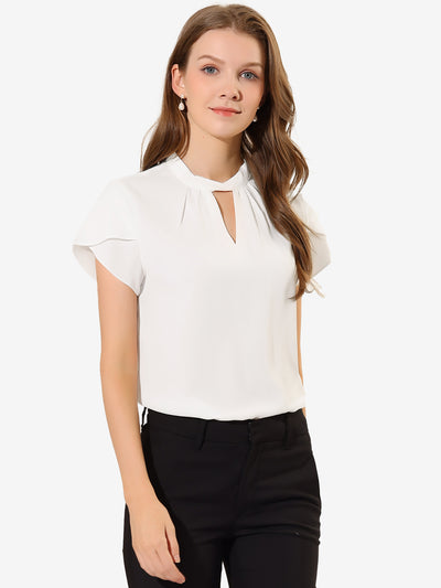 Work Keyhole Elegant Stand Collar Petal Sleeve Chiffon Blouse