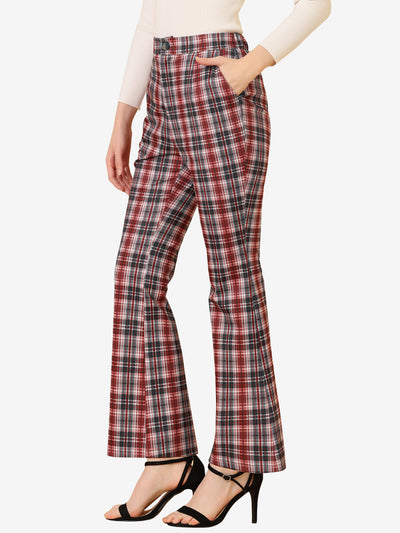 Allegra K Plaid High Waist Bell Bottom Pants Stretchy Flare Leg Trousers