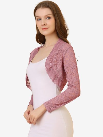 Elegant Sheer Floral Lace Crop Cardigan Bolero Shrug Top