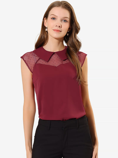 Mesh Semi Sheer Work Office Top Peter Pan Collar Shirt