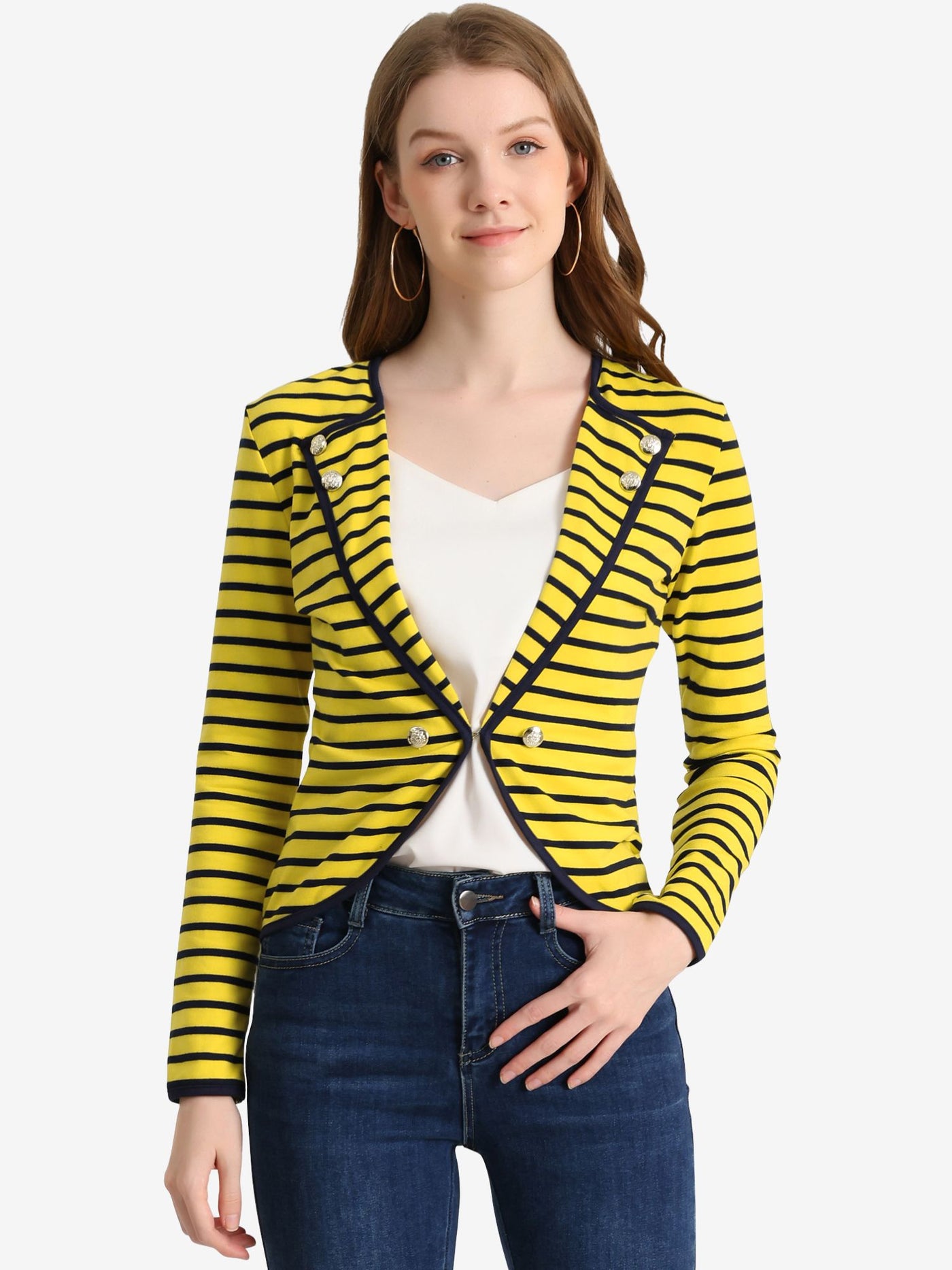 Allegra K Notched Lapel Casual Work Office Striped Blazer