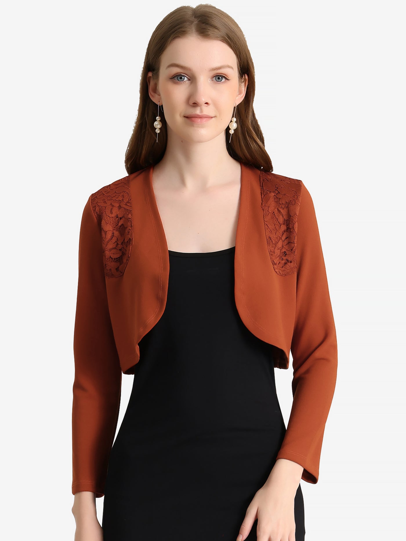 Allegra K Lace Insert Office Open Front Crop Cardigan Bolero Shrugs