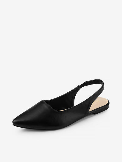 Faux Leather Pointed Toe Slingback Slip On Flat Pumps