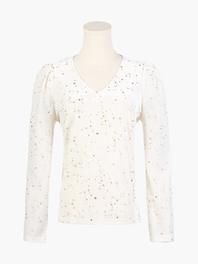 Velvet V-Neck Long Sleeve Gilding Shiny Metallic Stars Top