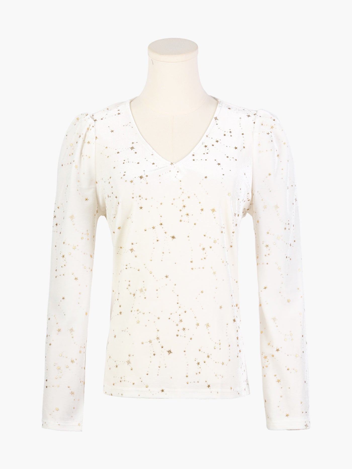 Allegra K Velvet V-Neck Long Sleeve Gilding Shiny Metallic Stars Top