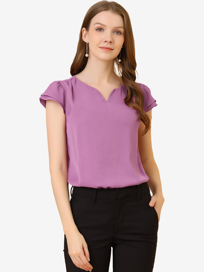 Solid Casual Plain Cap Sleeve Blouse Top