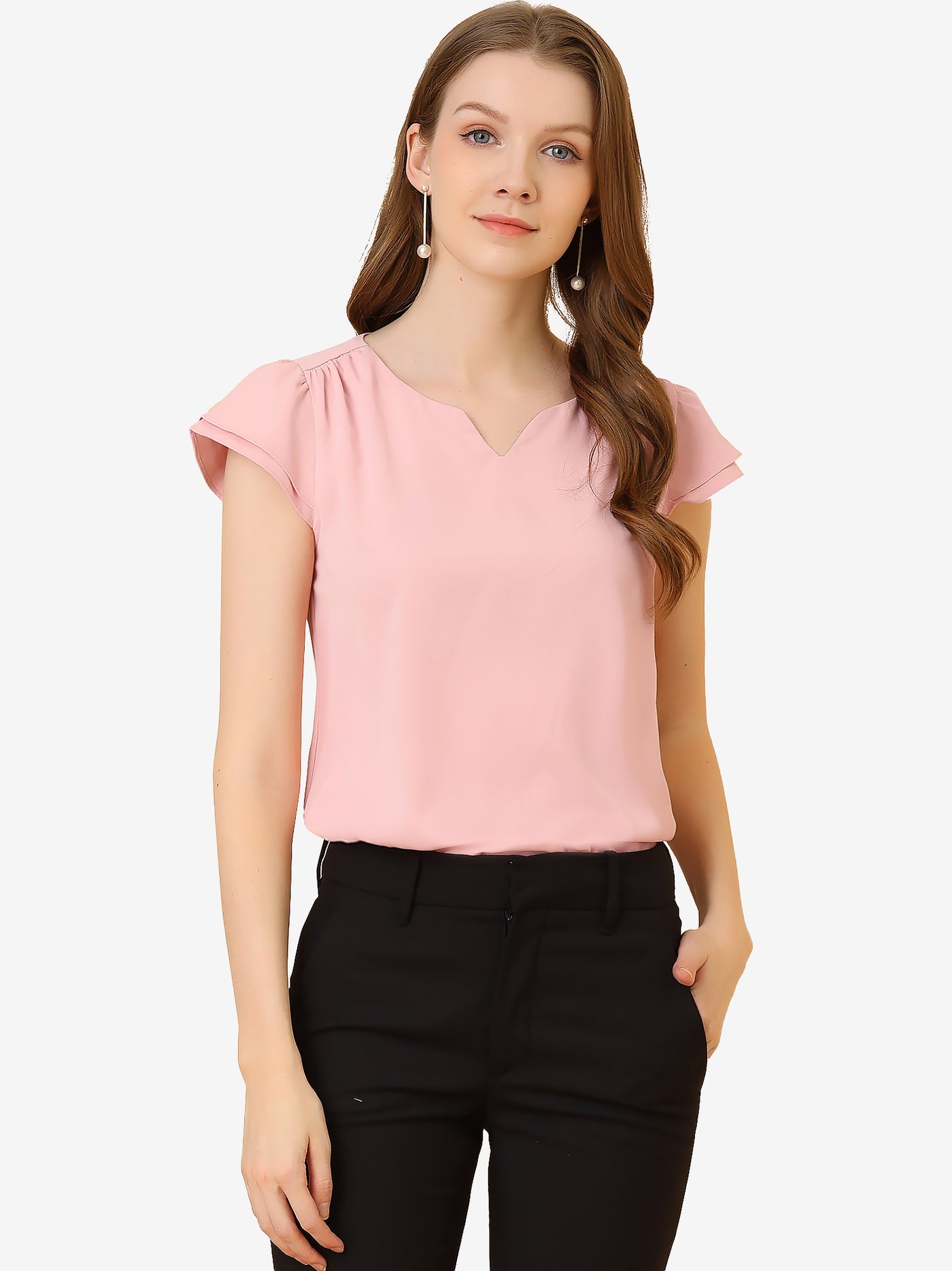 Allegra K Solid Casual Plain Cap Sleeve Blouse Top