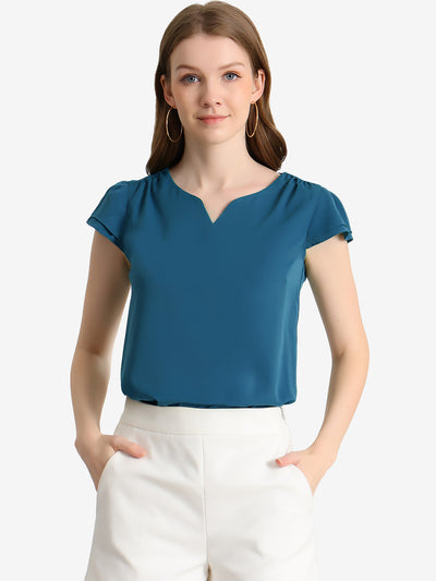 Solid Casual Plain Cap Sleeve Blouse Top