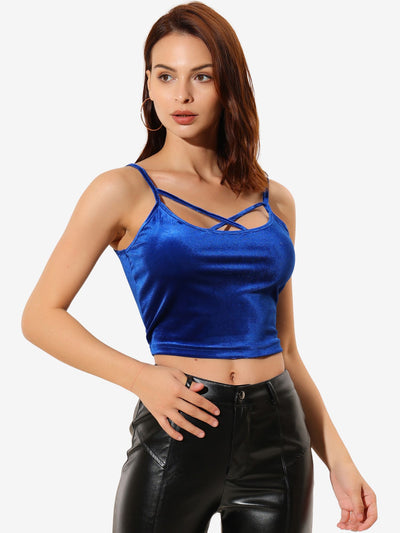 Christmas Spaghetti Strap Velvet Crop Cami Tank Top