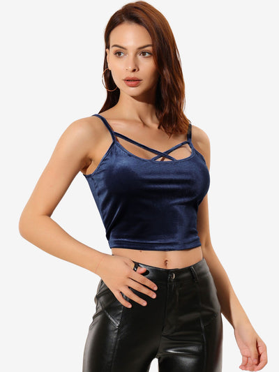 Christmas Spaghetti Strap Velvet Crop Cami Tank Top