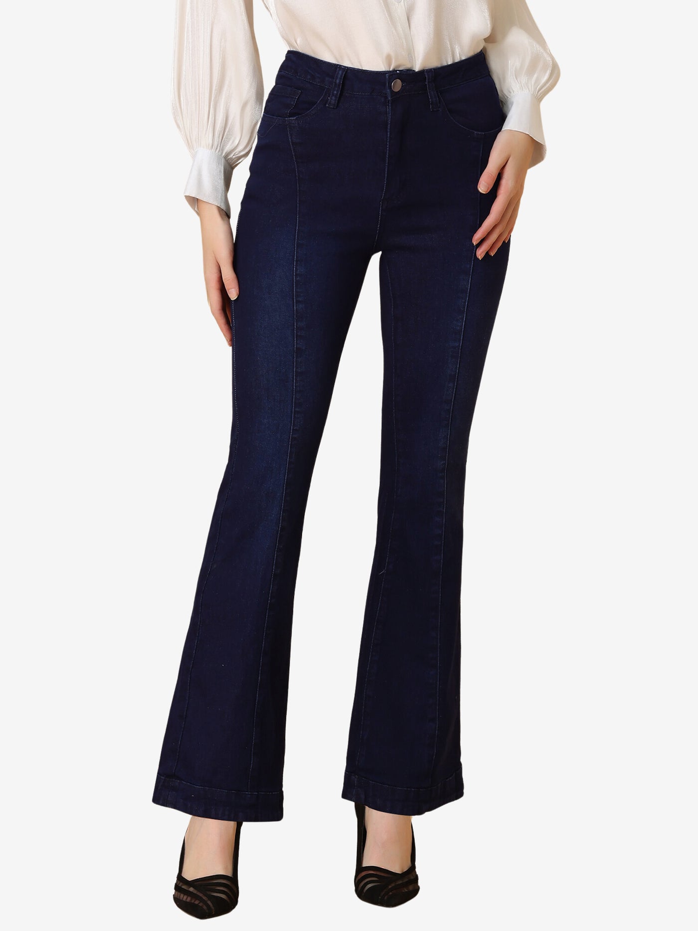 Allegra K High Waist Flare Retro Stretchy Denim Pants Bell Jeans