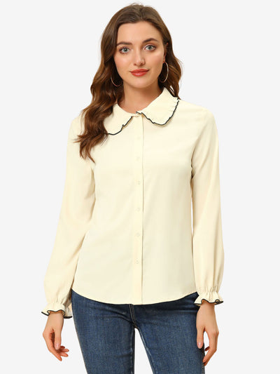 Sweet Ruffle Peter Pan Collar Long Sleeve Button Up Shirt