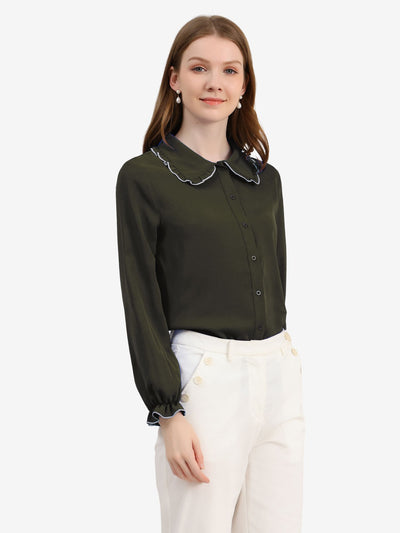 Sweet Ruffle Peter Pan Collar Long Sleeve Button Up Shirt