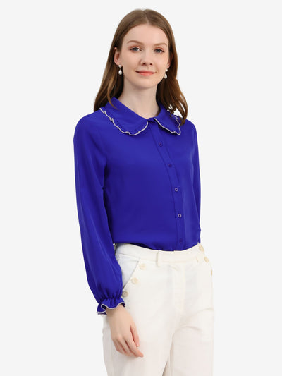 Sweet Ruffle Peter Pan Collar Long Sleeve Button Up Shirt