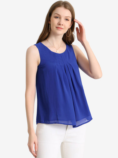 Tank Top Sleeveless Layering Pleated Front Lined Chiffon Blouse