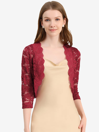 Sheer Floral Elegant 3/4 Sleeve Lace Shrug