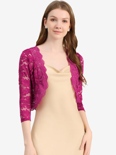 Sheer Floral Elegant 3/4 Sleeve Lace Shrug