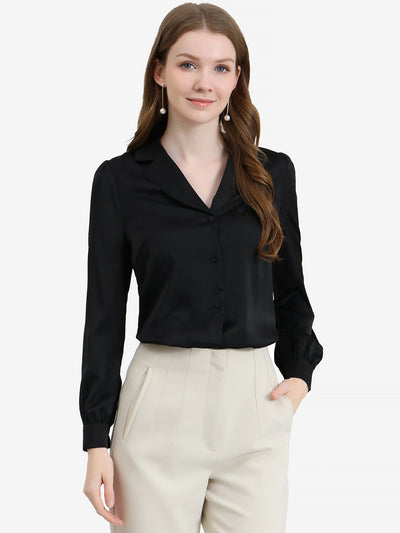 Elegant Collar Blouse Long Sleeve Work Office Satin Button Down Shirt