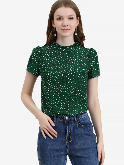 Ruffled Retro Short Sleeve Office Polka Dots Blouse Tops