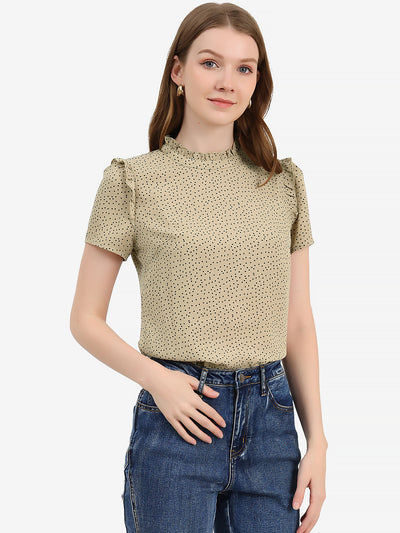 Ruffled Retro Short Sleeve Office Polka Dots Blouse Tops