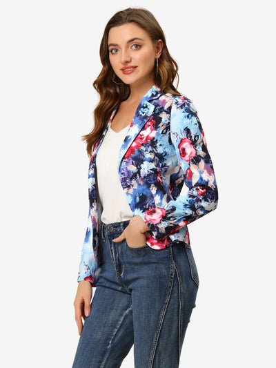 Open Front Notch Lapel Floral Business Casual Suit Blazer