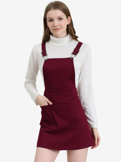 Adjustable Strap Suspender Skirt Pocket A-Line Pinafore Overall Dress