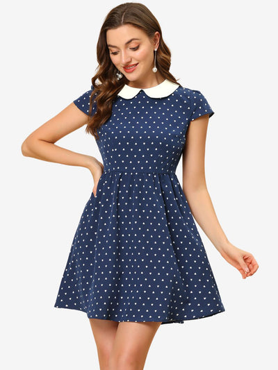 Peter Pan Collar Short Sleeve Contrast A-Line Polka Dots Dress